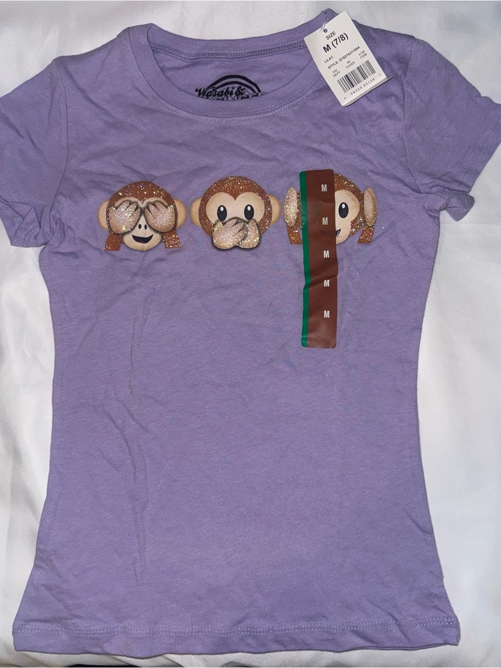 Wasabi Ginger | Kids Purple Glitter Monkey Graphic Tee (7/8)